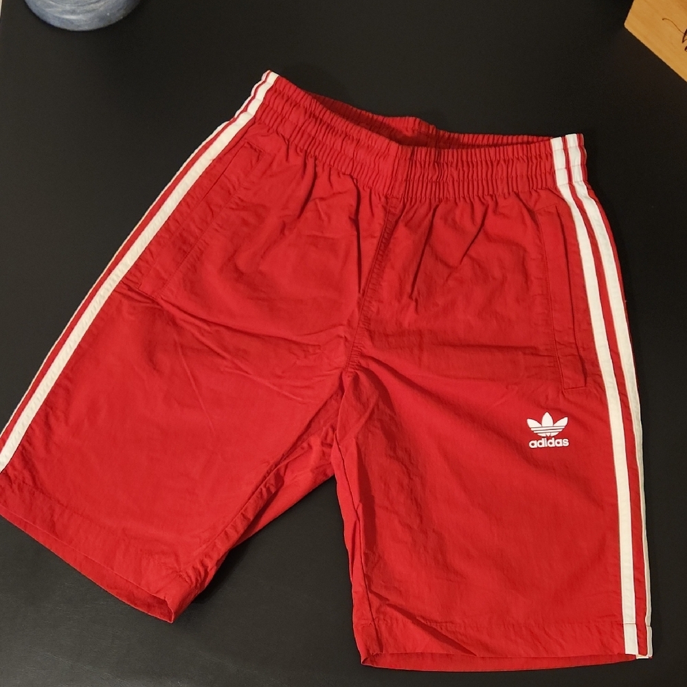 adidas Red Shorts with White Side Stripes